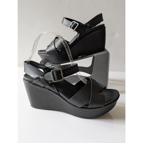 KORK-EASE Ava 2.0 Leather Wedge‎ Platform  Sandals Black K37303 Women's 9M - Picture 1 of 12